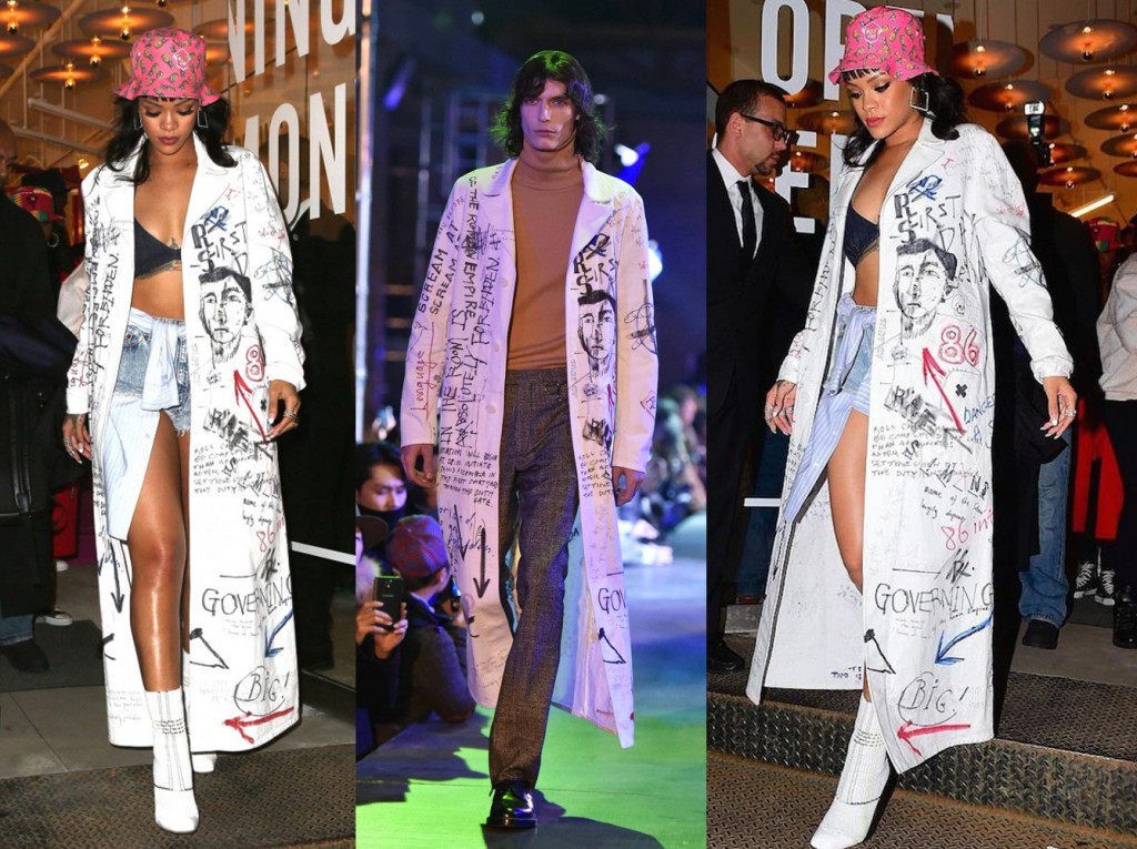 rihanna-opening-ceremony-ny-store-fall2015-raf-simmons-graffiti-coat-christian-dior-boots-PAUSE