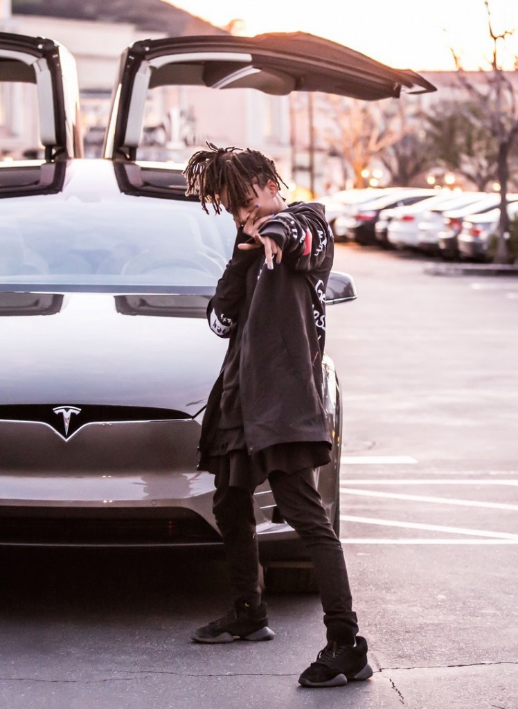 Jaden-Smith-Tesla-model-x-Rick-Owens-Adidas-sneakers