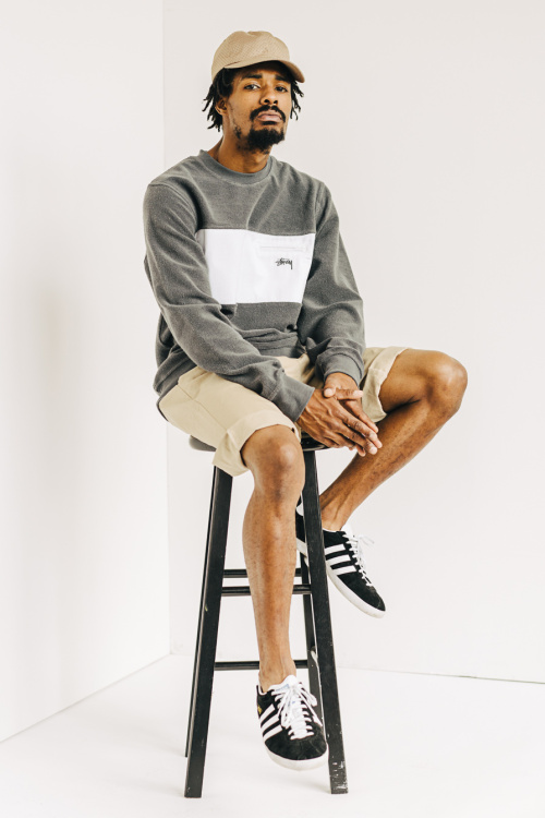 stussy summer lookbook 2016 grey crewneck