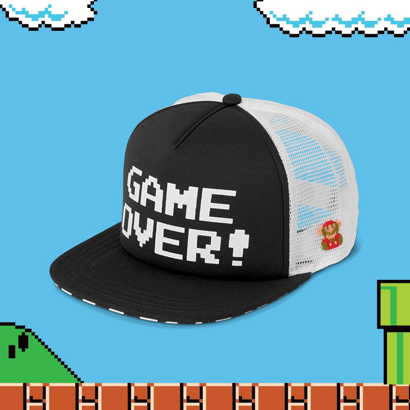 FA16-GH447_NintendoTruckerHat_GameOver_Front-ELEVATED