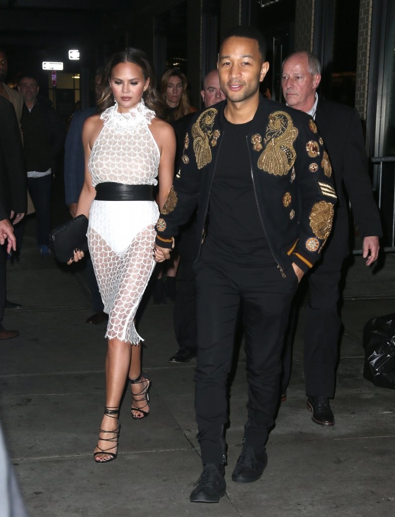 chrissy-teigen-john-legend-wears-dries-van-noten-fall-winter-2016-embroidered-navy-vinny-jacket-at-darkness-and-light-album-listening-party-and-daniel-patrick-sneakers-shoes