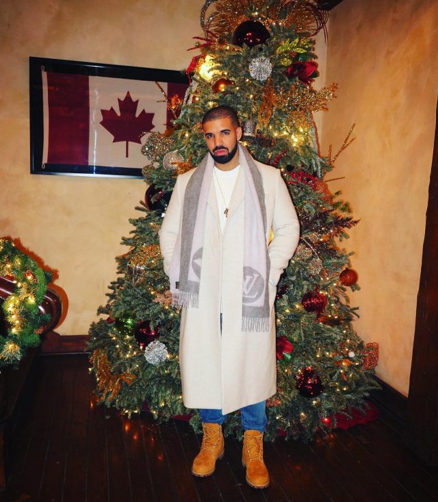 SPOTTED: Drake in Louis Vuitton Shearling Coat at Christmas Event