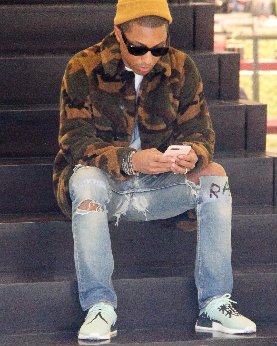 SPOTTED: Pharrell Williams In Camo Coat, Chanel Sunglasses And Adidas NMD's  – PAUSE Online