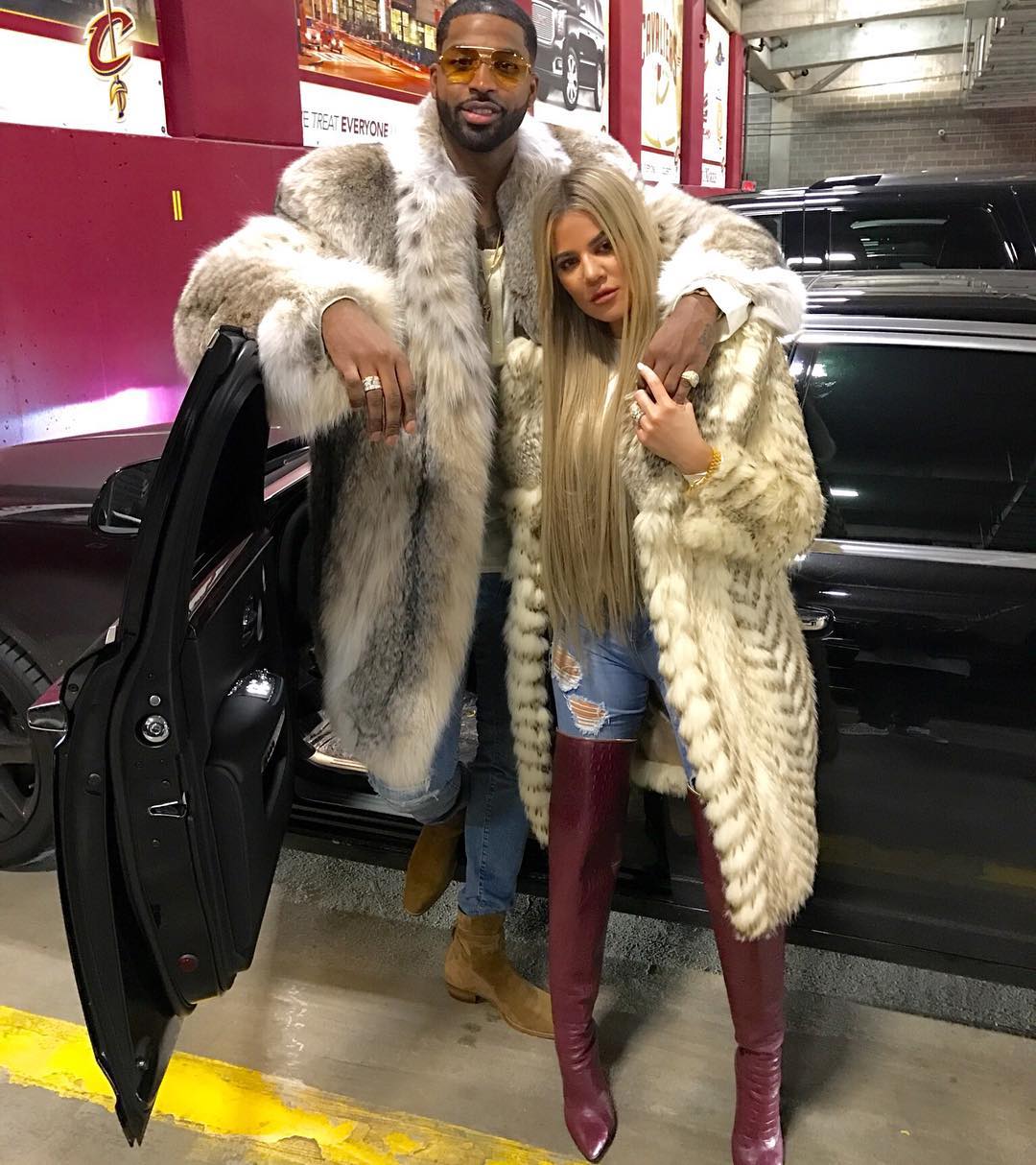 SPOTTED: Tristan Thompson Post Game In Fur Coat and Saint Laurent