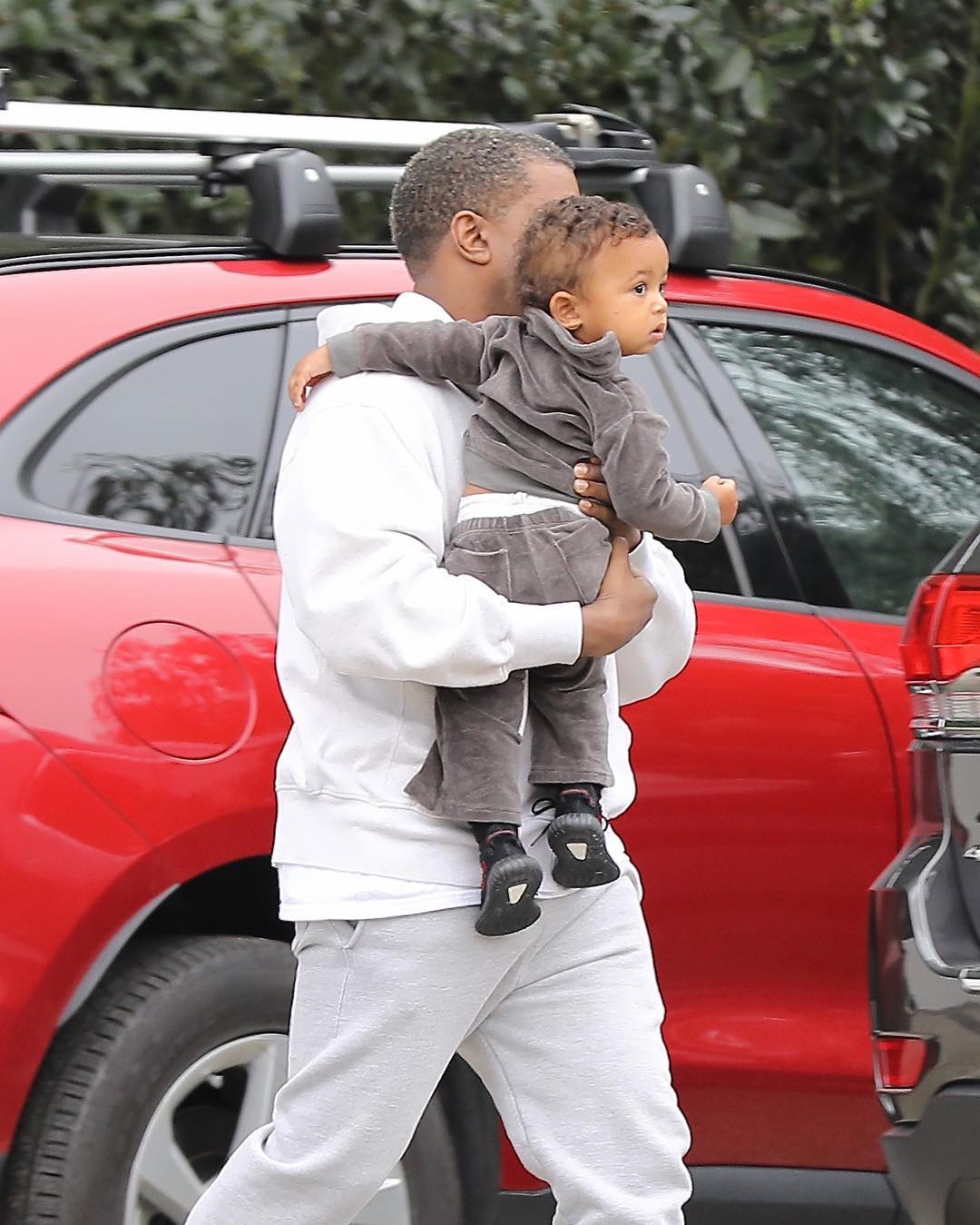 SPOTTED: Kanye West Wearing Champion Joggers and Yeezy Season Calabasas Sneakers – PAUSE Online Men's Fashion, Street Style, Fashion News & Streetwear