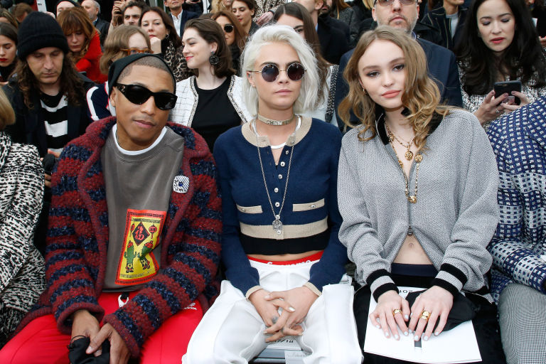 Pharrell Williams, Anna Wintour and Karl Lagerfeld attend the