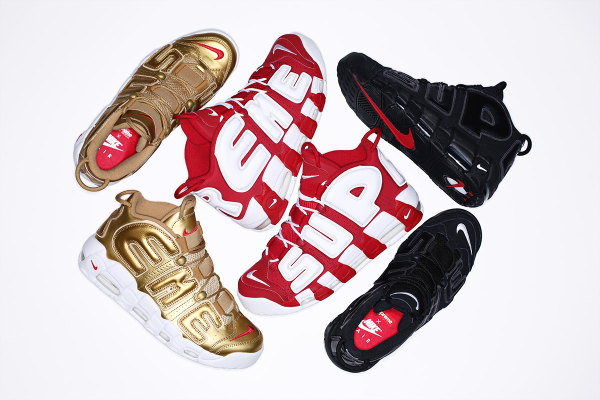 Nike x Supreme Air More Uptempo Suptempo Men Shoe Gold Leather