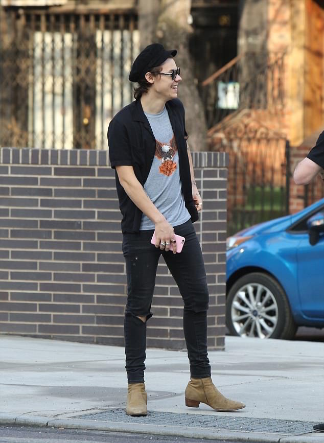 SPOTTED: Harry Styles in Harley Davidson T-Shirt, Saint Laurent Jeans ...
