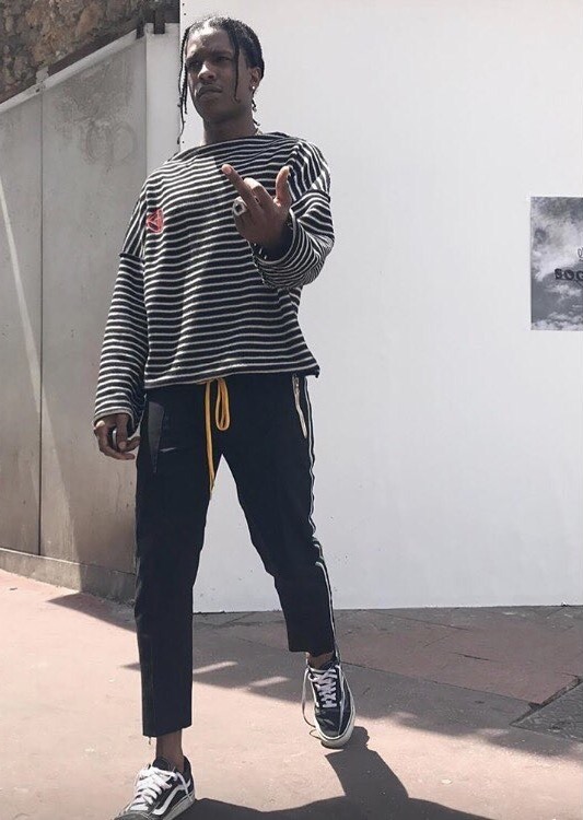 SPOTTED: A$AP Rocky In Gosha Rubchinskiy Sweater, Rhude Pants And