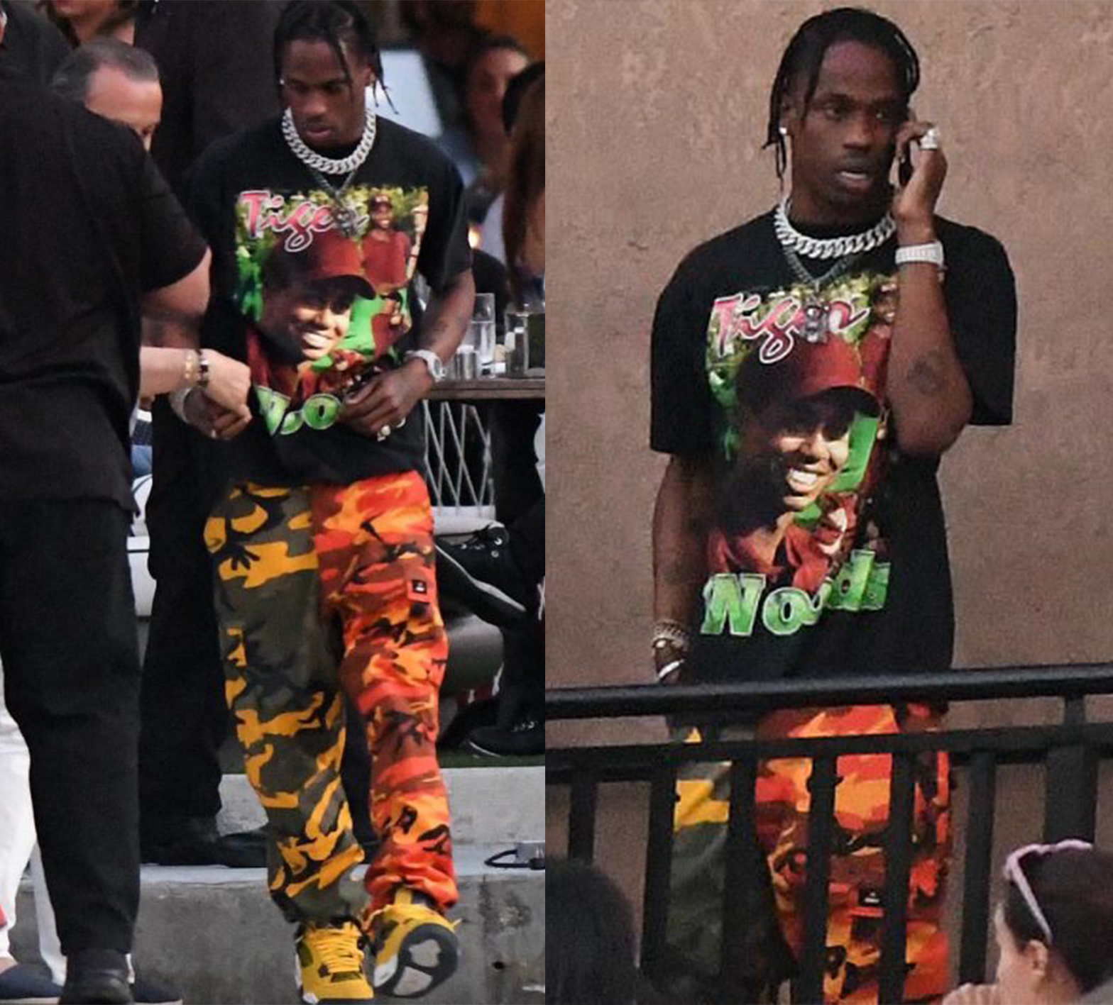 SPOTTED: Travis Scott in Tiger Woods T-Shirt & Rokit Camo Pants – PAUSE ...