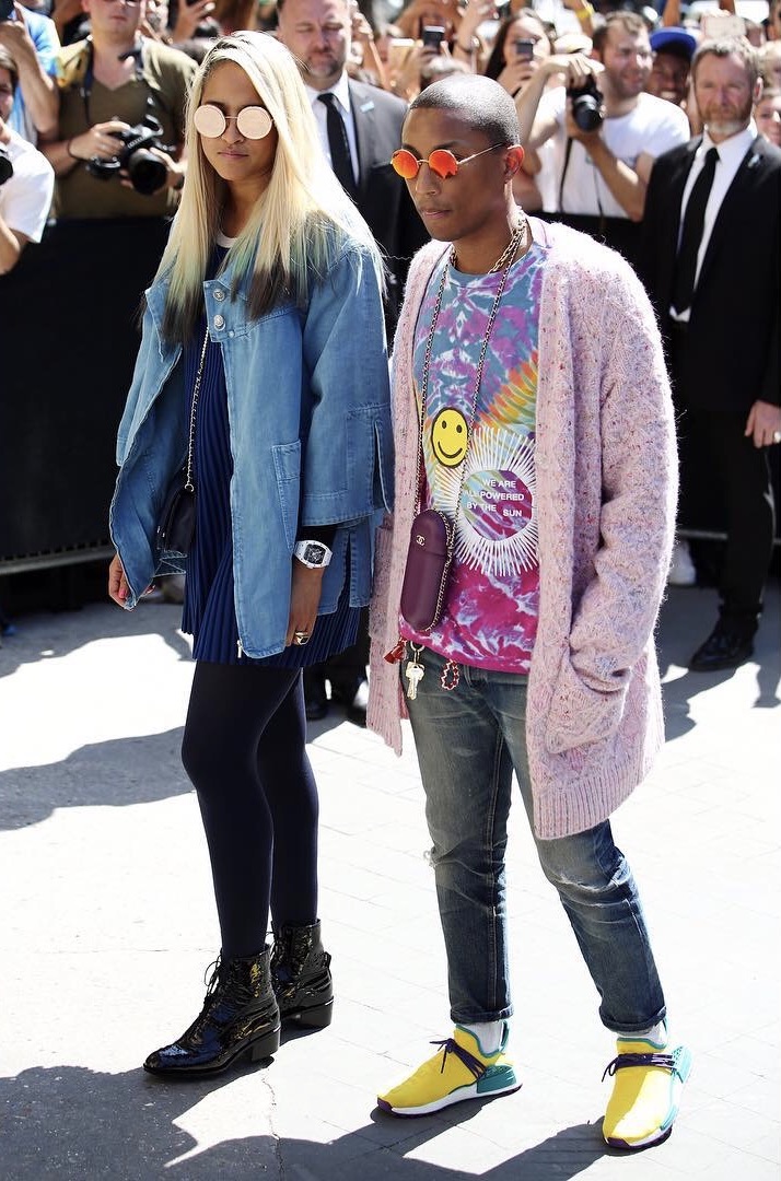 Pharrell Wearing Chanel Yarmulke at Pre-Fall 2017