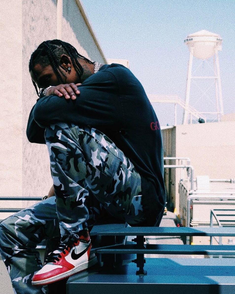 SPOTTED: Travis Scott In Snow Camo Cargo Pants And Nike Air Jordan