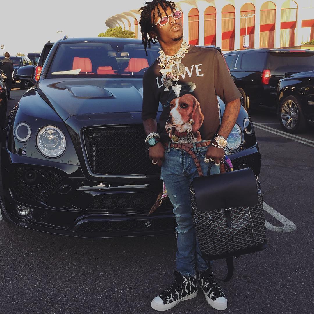 UpscaleHype - Lil Uzi Vert with His Rolls-Royce wearing a Louis Vuitton  T-Shirt, Jeans, Sneakers, Hermes Belt and Rolex Watch with Goyard Bag