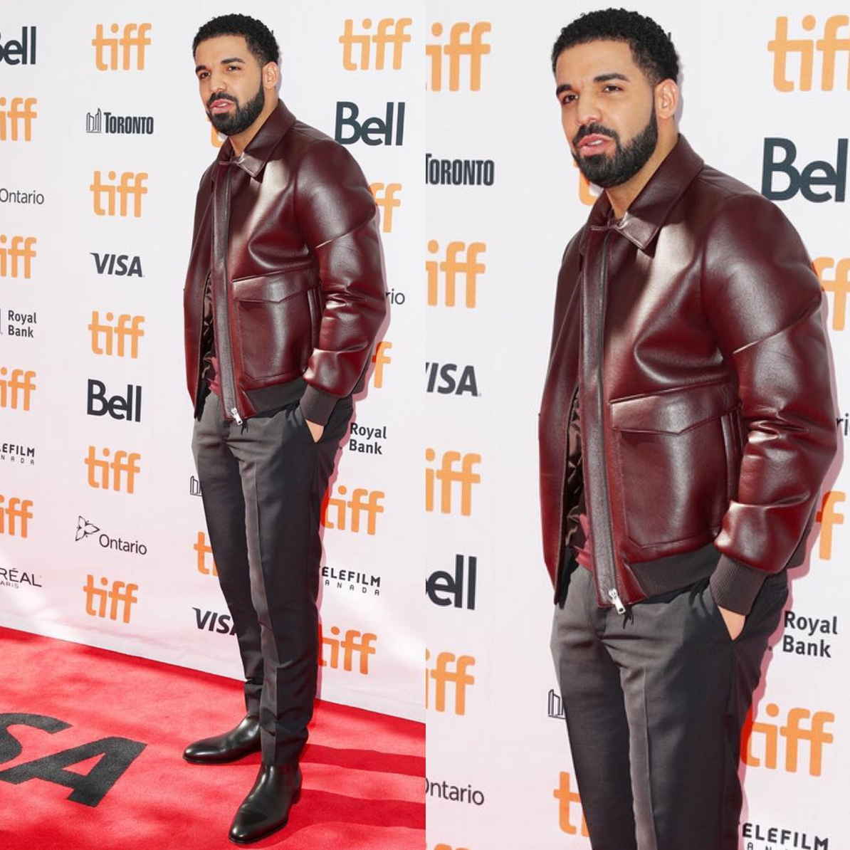 Drake Film Festival Maroon Leather Jacket