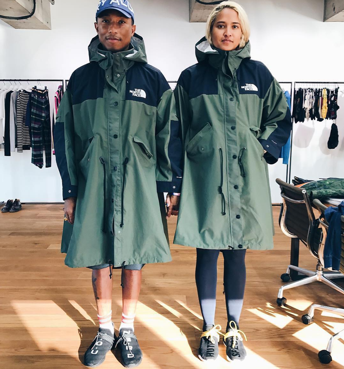 SPOTTED: Pharrell Williams And Helen Lasichanh In Sacai x The North Face Parka And Williams x adidas NMD Human Race Sneakers – PAUSE Online Fashion, Street Style, Fashion News