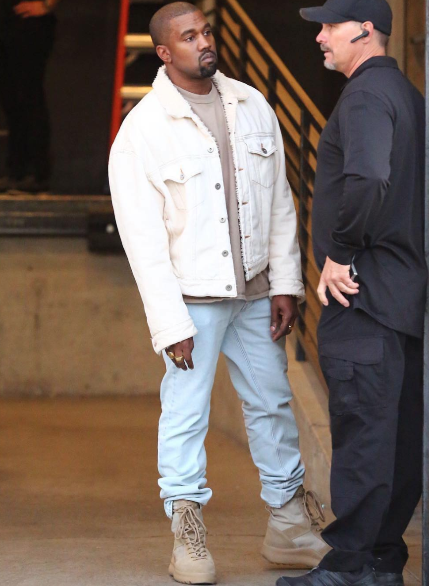 SPOTTED: Kanye West In Denim Jacket And YEEZY Season 3 Military Boots – PAUSE Online | Men's Fashion, Street Style, Fashion News Streetwear
